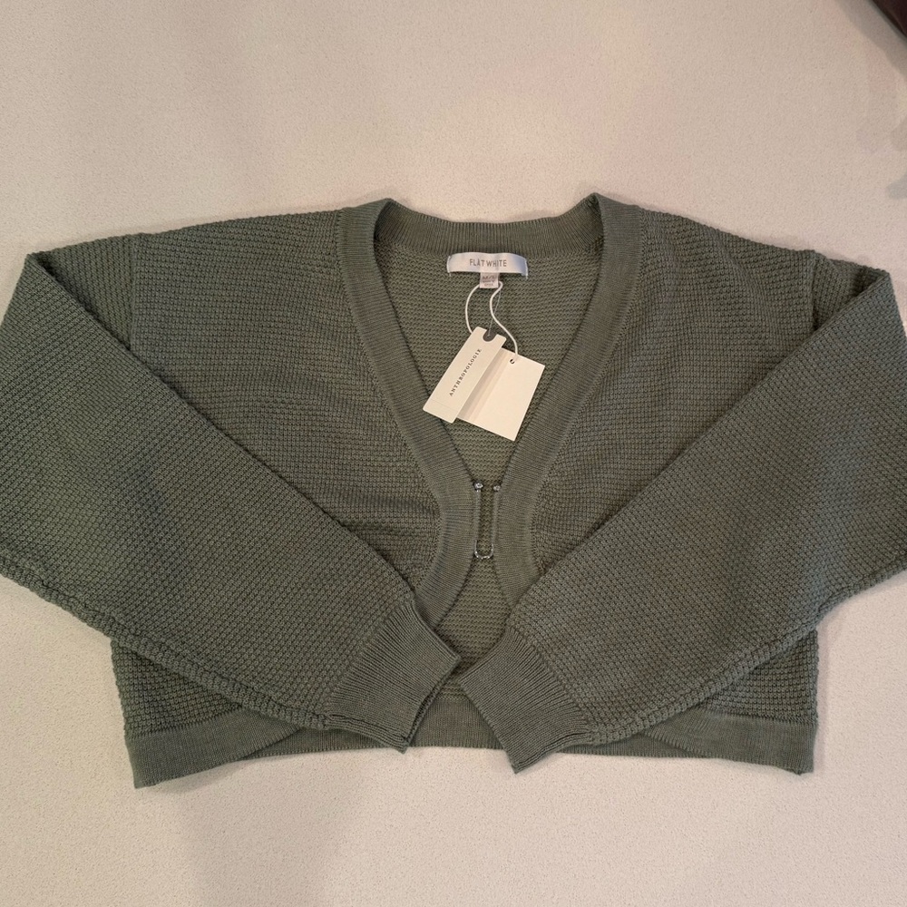 The Livvy Flat White cropped cardigan shrug from Anthropologie
M/L
Light green